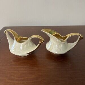 Pearl China Company Cream & Open Bowl Sugar Set Pearlized Lusterware 22KT USA